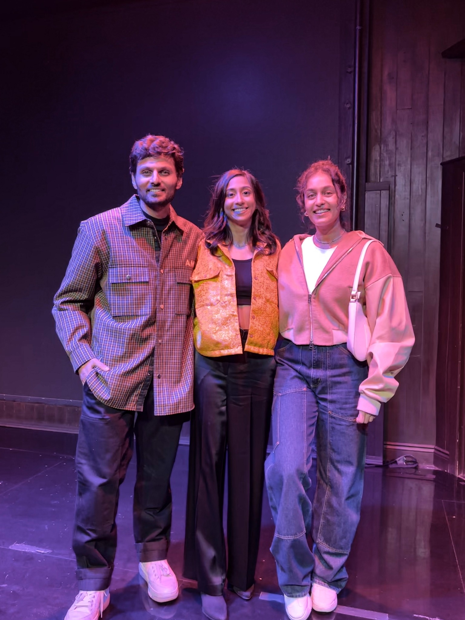 Priya with Jay Shetty and Radhi Devlukia after a live show